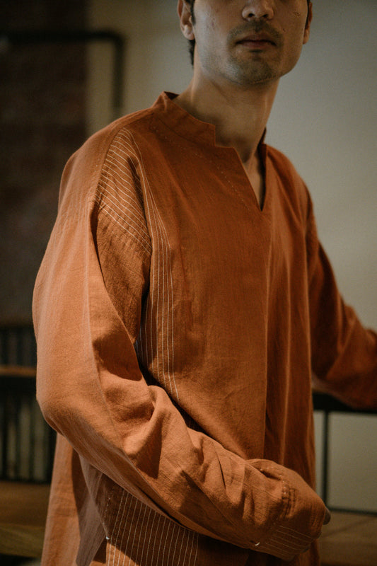 Effortless Edit Stitch Lines Shirt - Rust