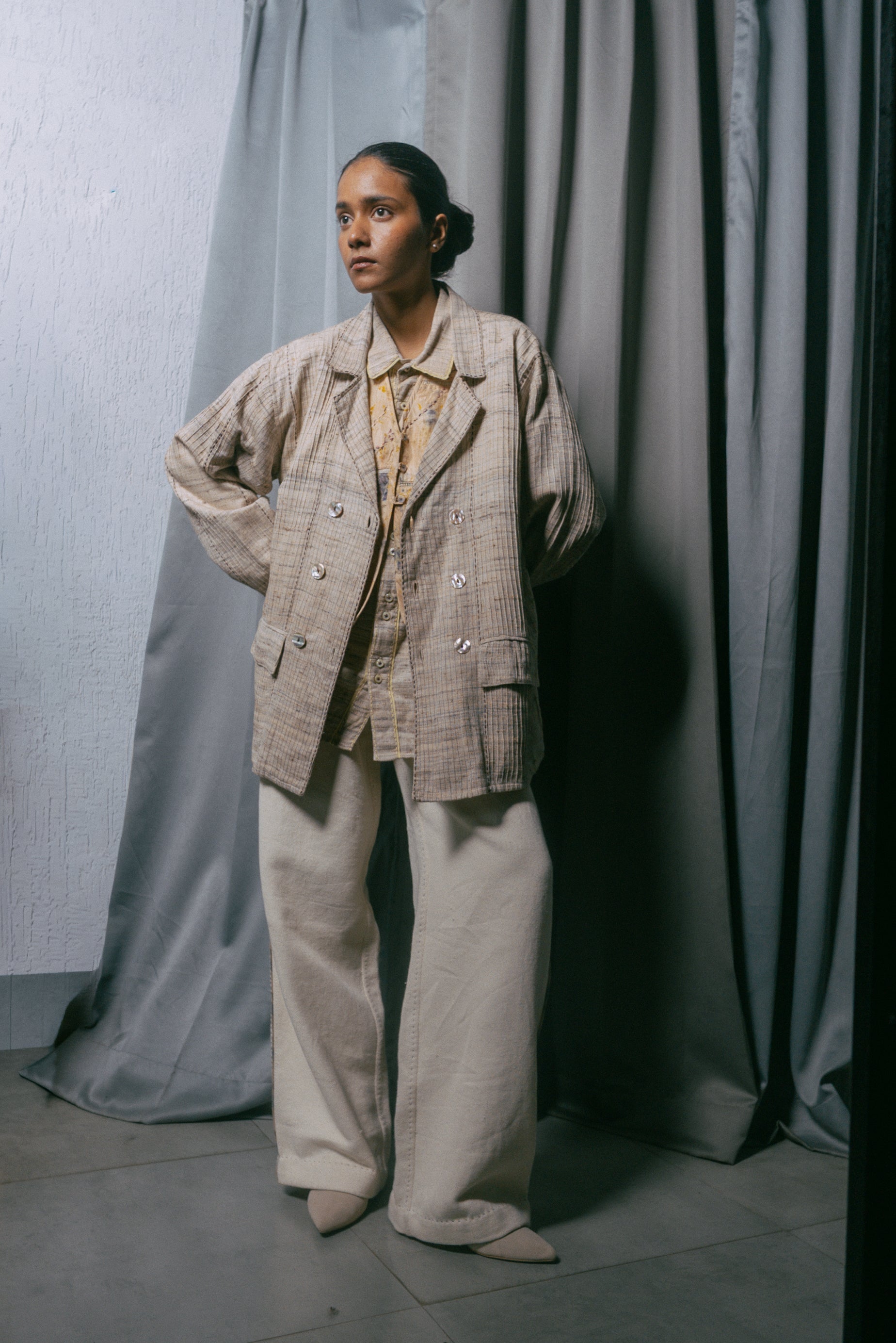 Unquiet Natural Slub Pintucked Blazer