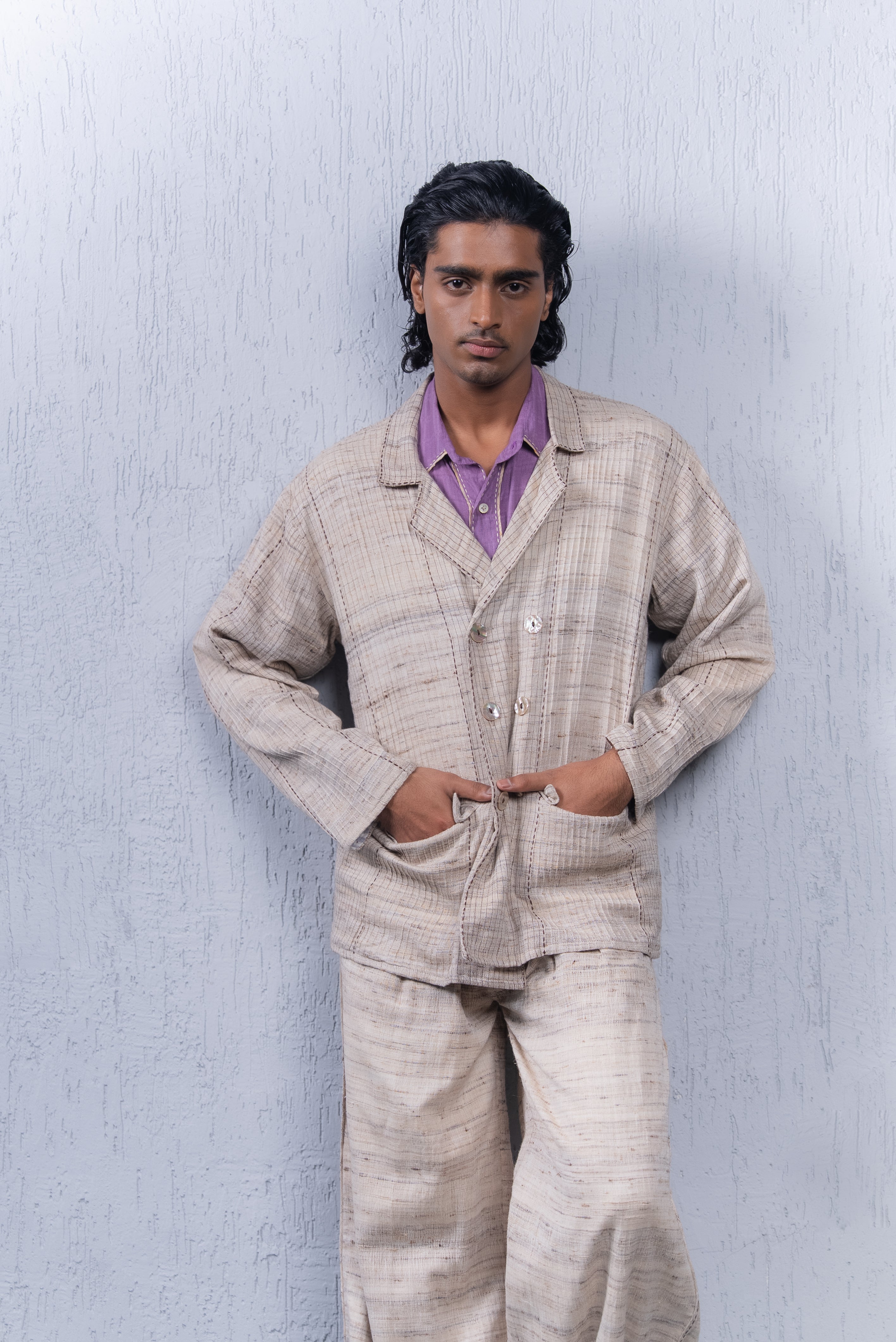 Unquiet Natural Slub Pintucked Blazer