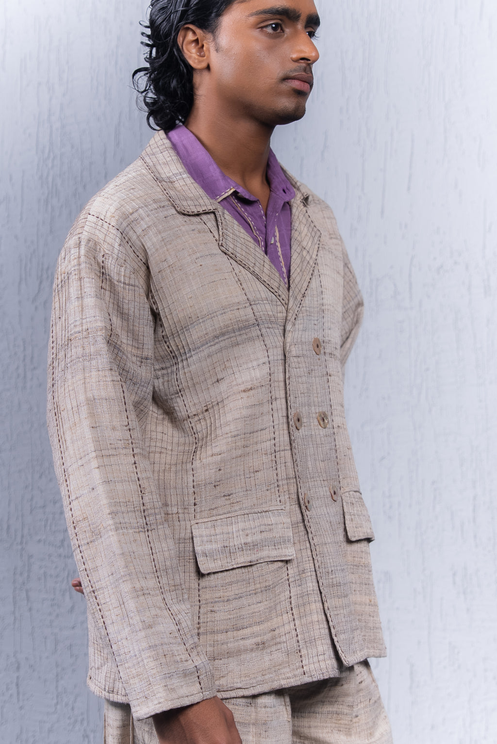 Unquiet Natural Slub Pintucked Blazer