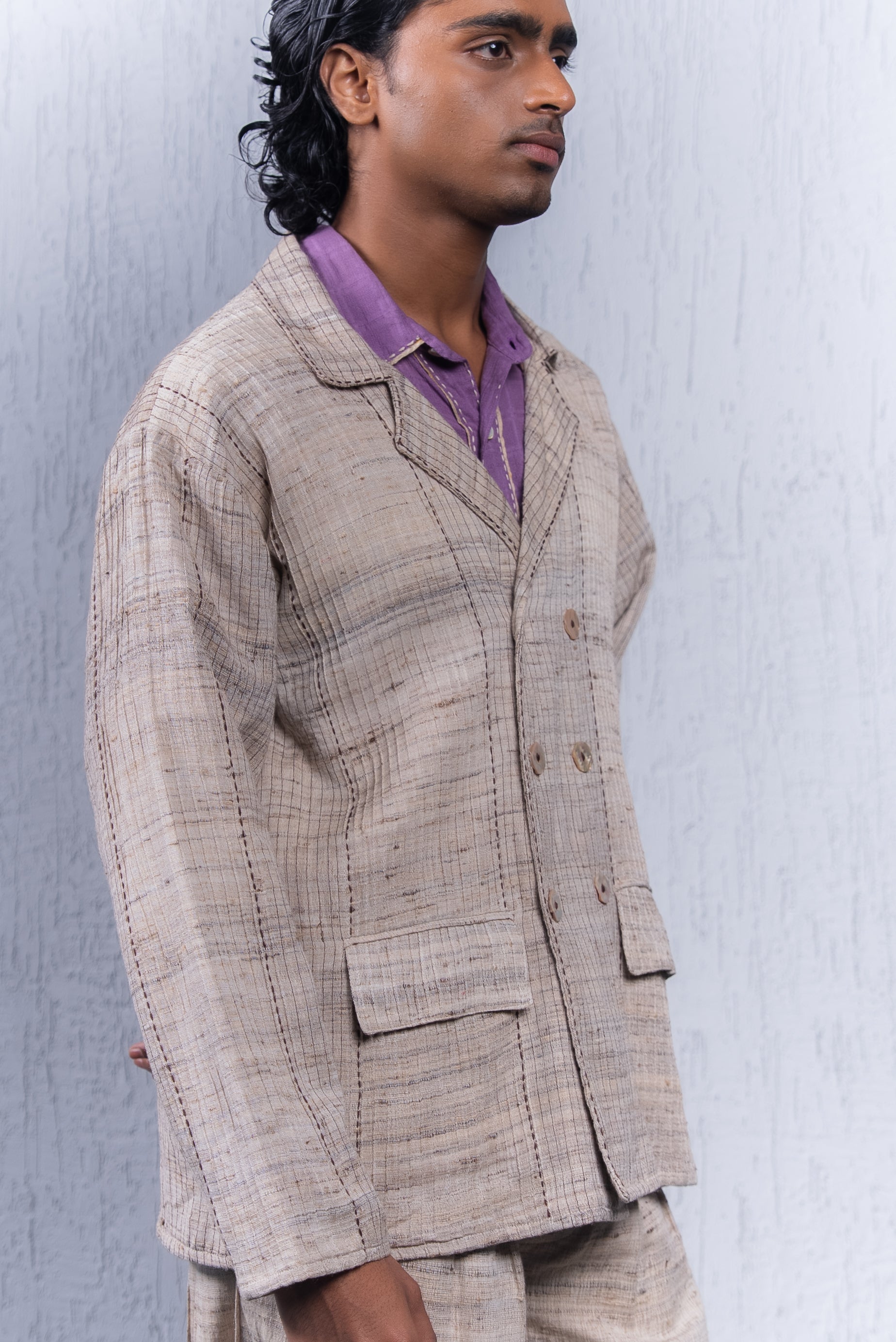 Unquiet Natural Slub Pintucked Blazer