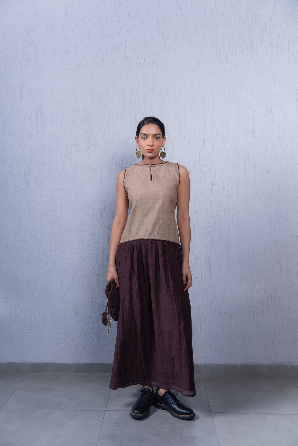 Unquiet Sleeveless Dress- Cocoa