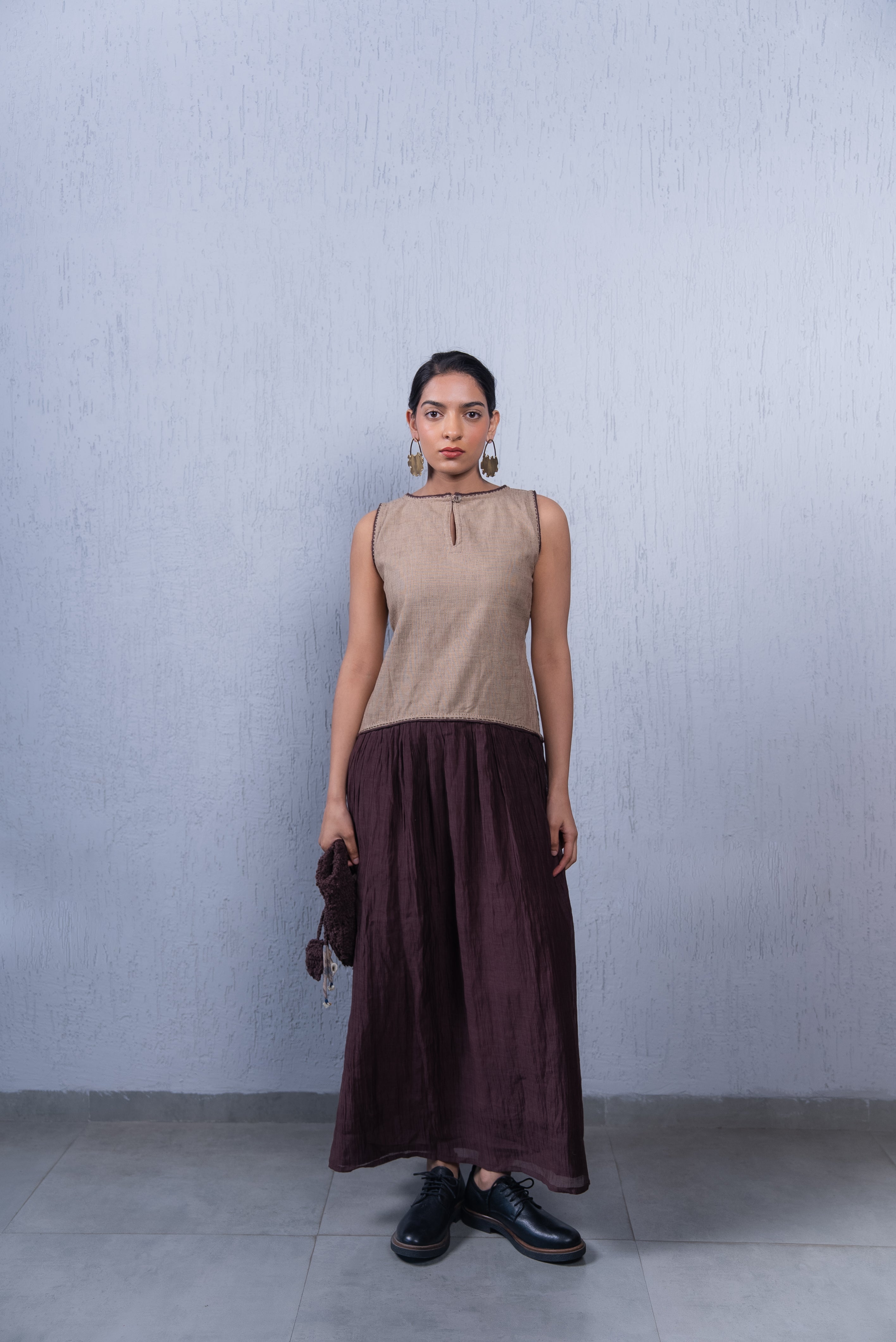 Unquiet Sleeveless Dress- Cocoa