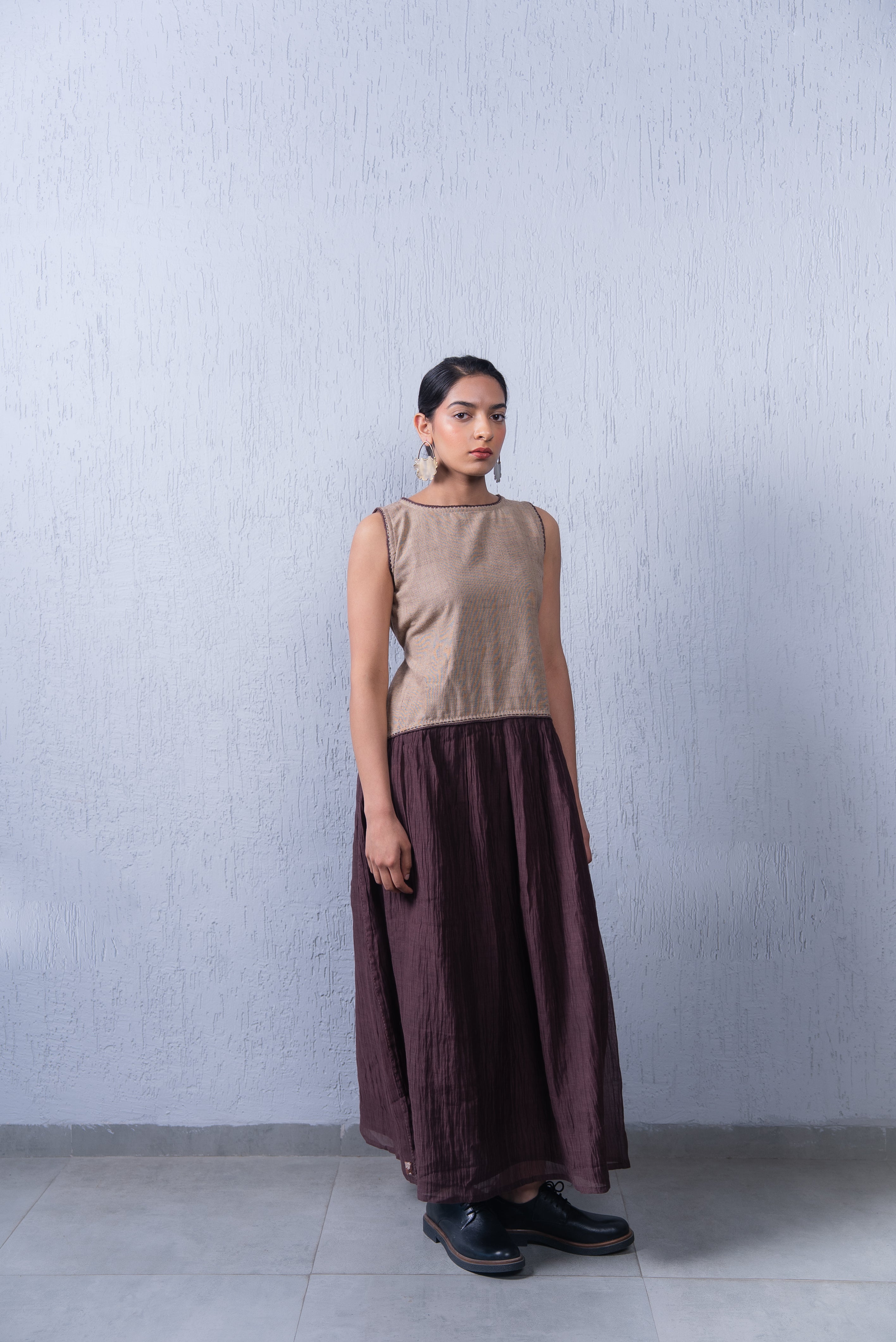 Unquiet Sleeveless Dress- Cocoa