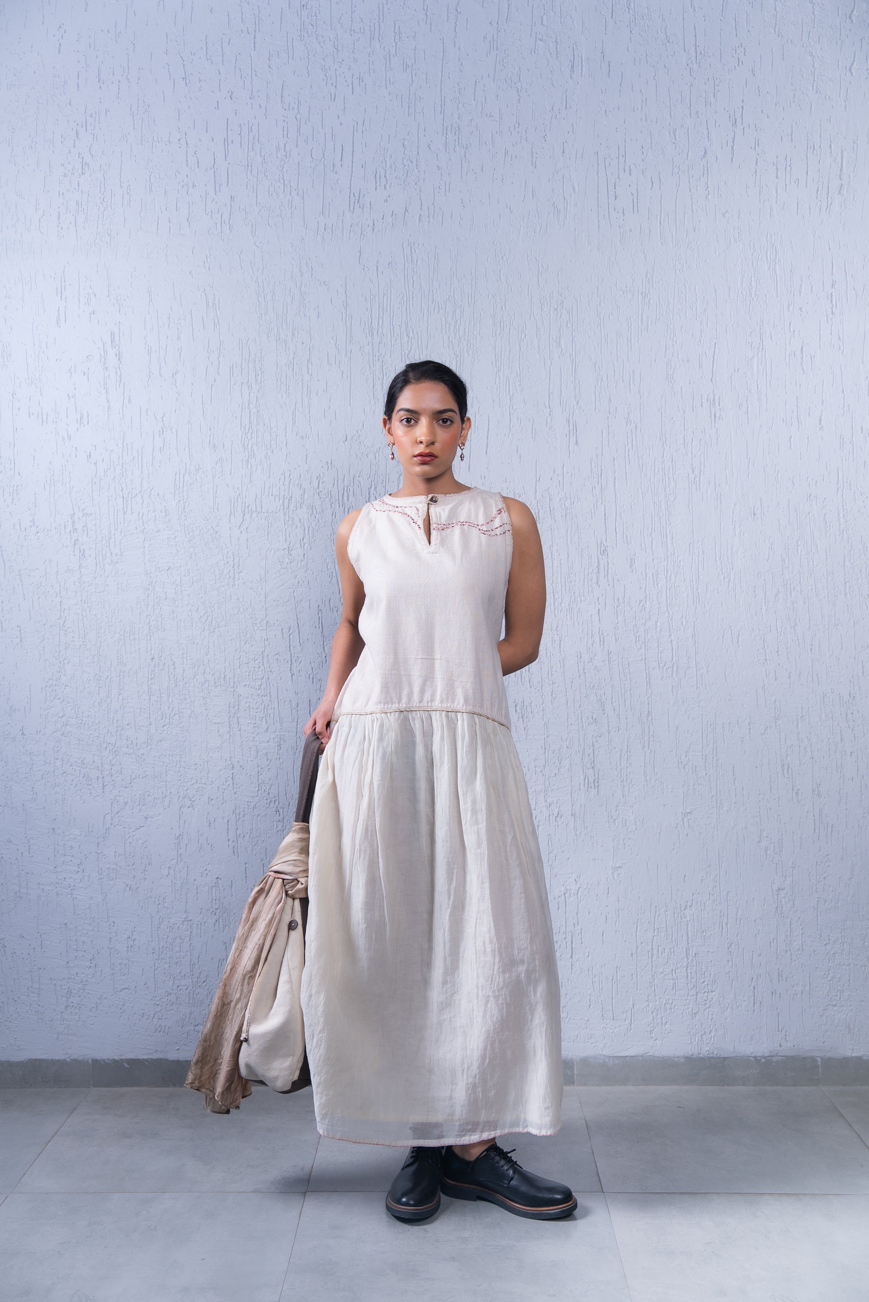 Unquiet Sleeveless Dress- Deckled Edge
