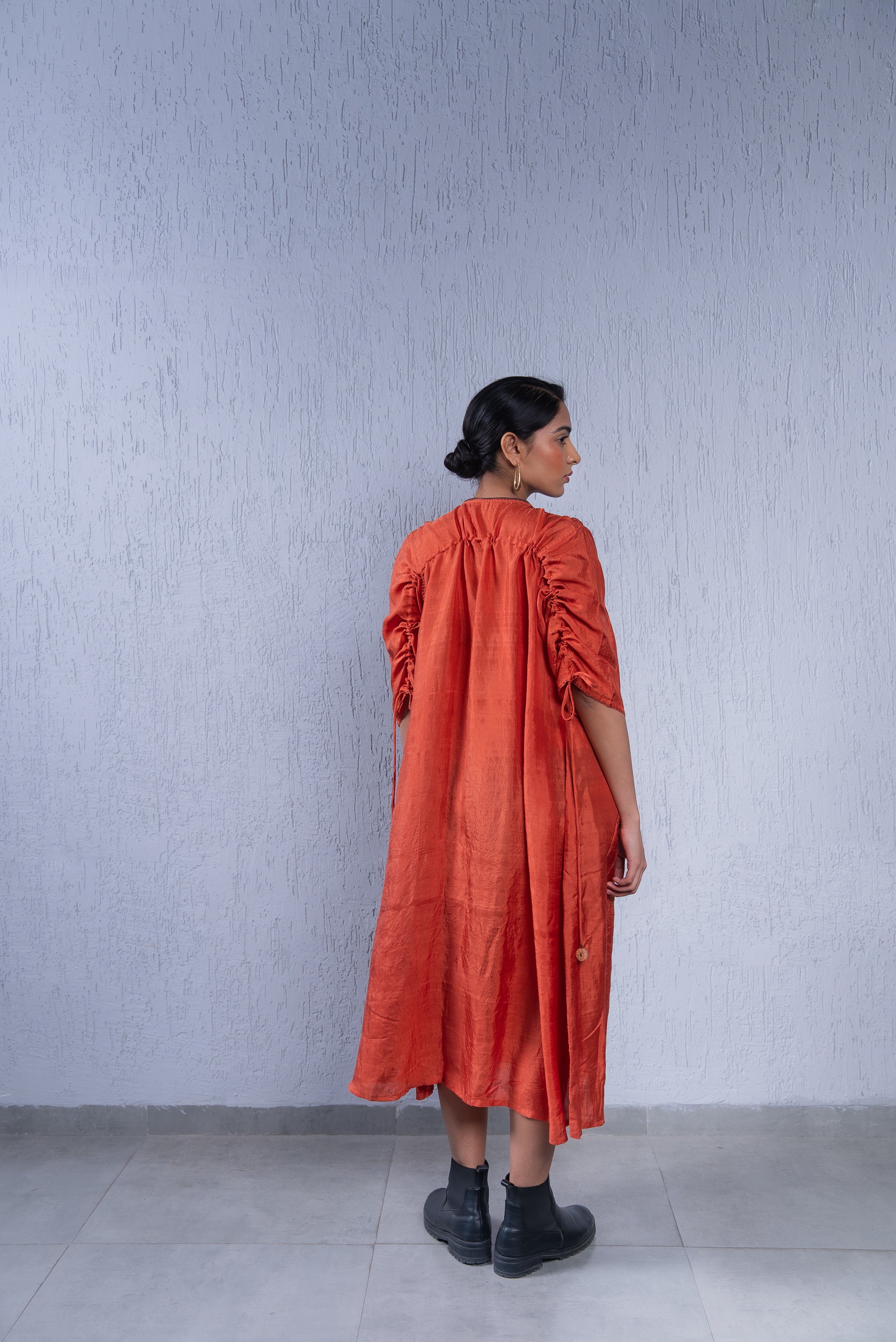 Unquiet Ruched Dress- Terracota