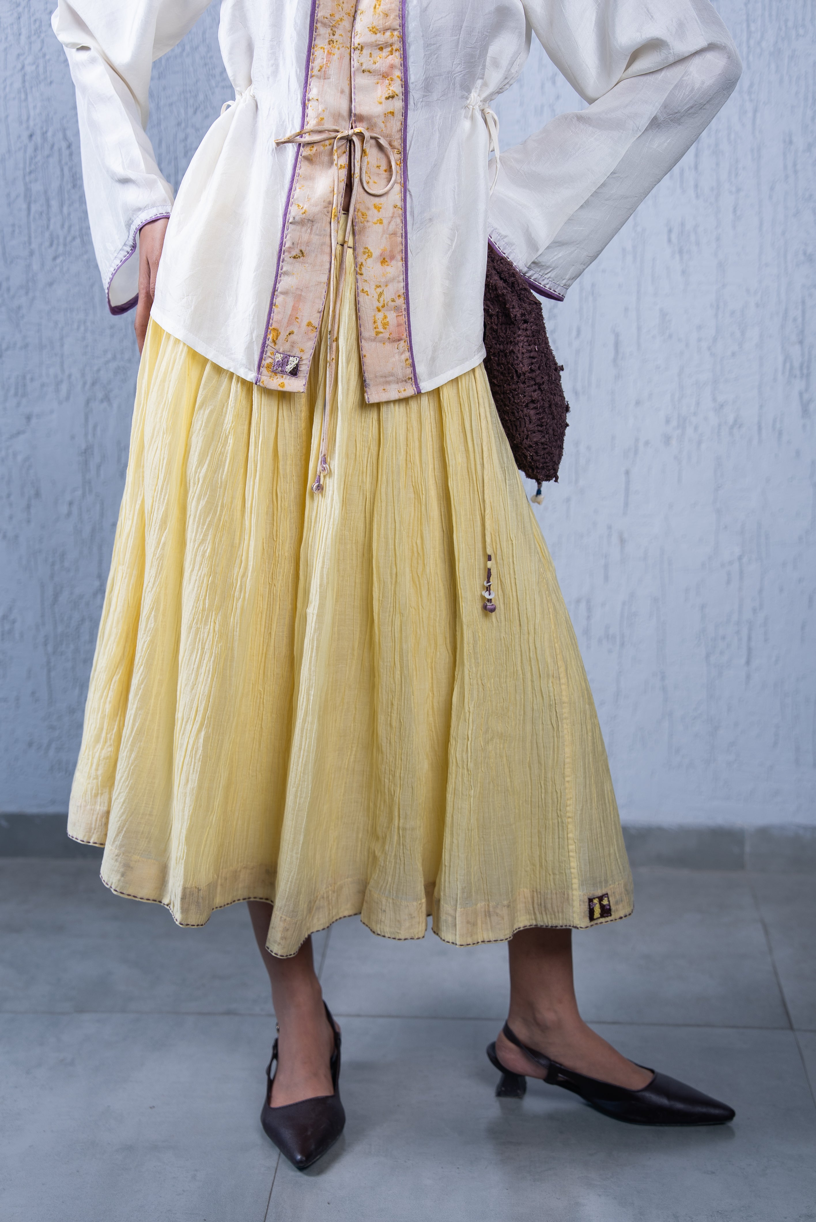 Unquiet Gathered Skirt- Canary